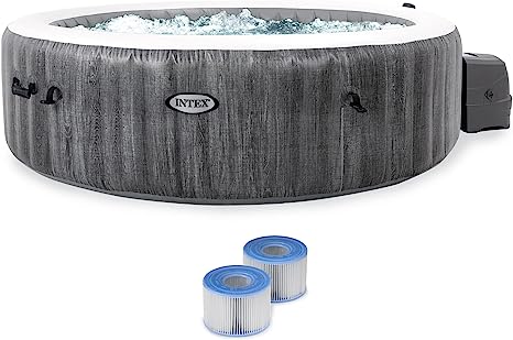 Intex PureSpa Plus Greywood 85" x 28" Inflatable Hot Tub Bubble Jet Spa with PureSpa Type S1 Easy Set Spa Filter Replacement Cartridges, (12 Pack)