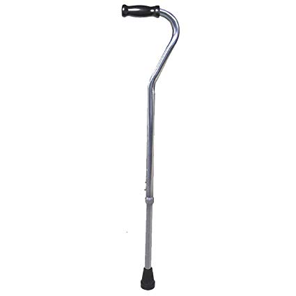 Days Standard Bariatric Offset Cane with Tall Height Adjustment, Heavy Duty Walking Cane for Weight Bearing, Stable Cane Tip with Rubber Foot, Mobility Aid for Elderly, Silver with Black Handle