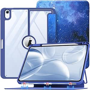 MoKo Case for iPad Air 5th Generation 2022/ iPad Air 4th Generation 2020 with Pencil Holder, iPad Air 10.9 inch Case with Clear Back, Magnetic Multi Angle Stand Cover for iPad Air 5/4, Blue Starry Sky