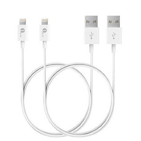 1byone 2-Pack MFI Certified Lightning to USB Cable 3.3ft / 1m for iPhone 6s 6 Plus 5s 5c 5, iPad mini, iPad Air, iPad Pro, iPod touch 6th Gen / nano 7th Gen, White