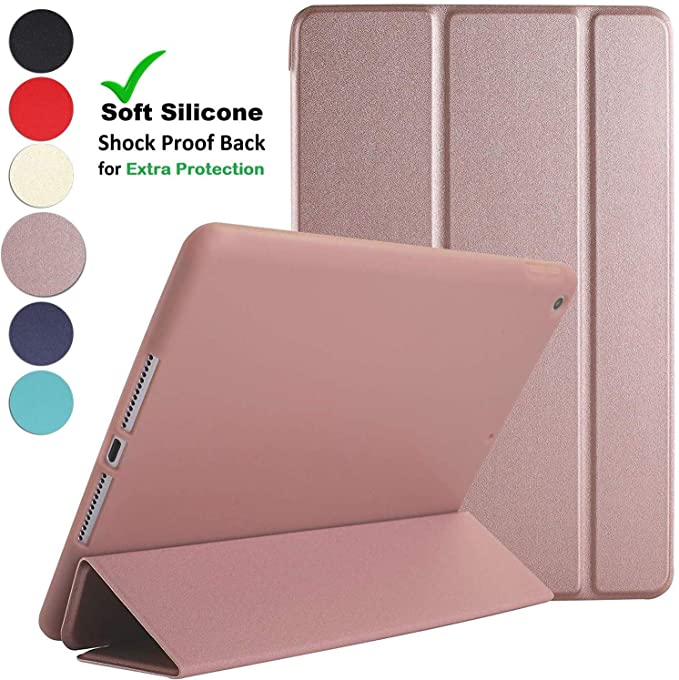 DuraSafe Cases for iPad Air 1 Gen 2013 9.7 Inch [ A1474 A1475 ] Soft Silicone Back (for Extra Shock Protection) Ultra Slim Smart Cover Auto Sleep/Wake - Rose Gold