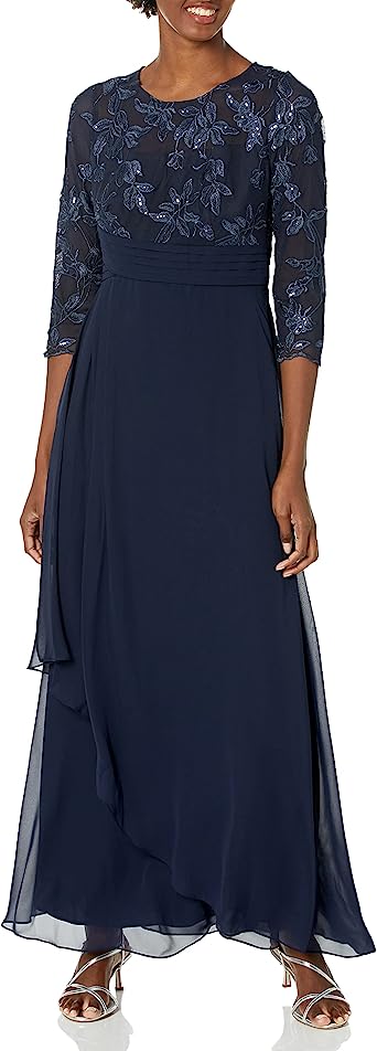 Alex Evenings Womens Long Lace Top Empire Waist Dress