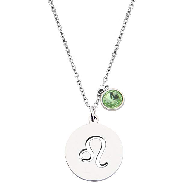 KUIYAI Stainless Steel Zodiac Sign and Birthstone Charm Necklace Bracelet