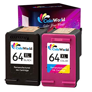 ColoWorld Remanufactured Ink Cartridge Replacement for 64xl Black and Color Combo Pack High Yield 64xl use with Envy Photo 6252 6255 6258 7155 7158 7164 7855 7858 7864 Printer (1 Black,1 Tricolor)