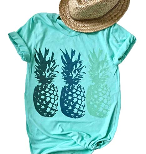 LAMOSKY Funny Cute Graphic Pineapple Tee Shirt for Women Summer Beach Loose Casual Short Sleeve Tops Blouse