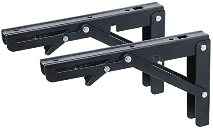 Folding Shelf Brackets - Heavy Duty Stainless Steel Collapsible Shelf Bracket for Bench Table, Space Saving DIY Bracket (12 in, Black)