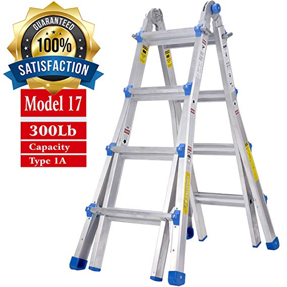 TOPRUNG Model-17 ft. Aluminum Extension Multi-Purpose Ladder with 300 lb. Load Capacity Type IA Duty Rating
