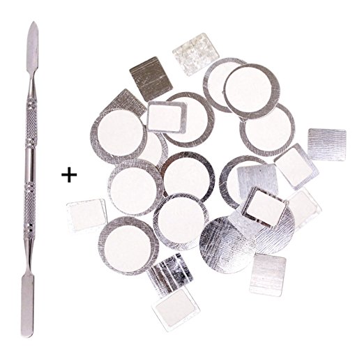 Palette Metal Stickers for Magnetic Makeup Palettes   Depotting Spatula - 30pcs Organizational Stickers (15pcs Round   15pcs Square)