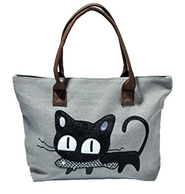 Vintga Women Cat Bag Canvas Tote Bag Purses Handbag Animal Designs Handle Bag Shoulder Bag