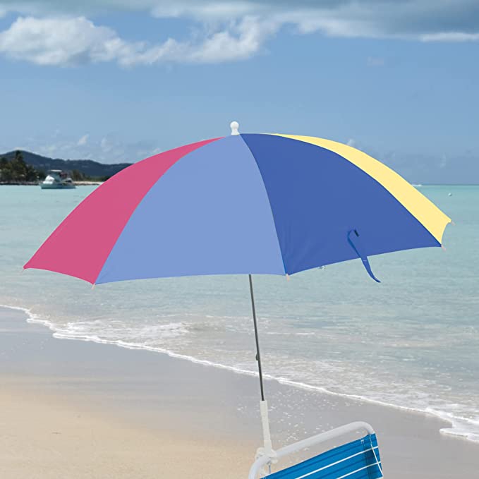 Rio Brands Wave Beach 4' Adjustable Clamp-On Beach Umbrella and Sun Shade, Lightweight Polyester Umbrella with Clamp for Chair, Blue