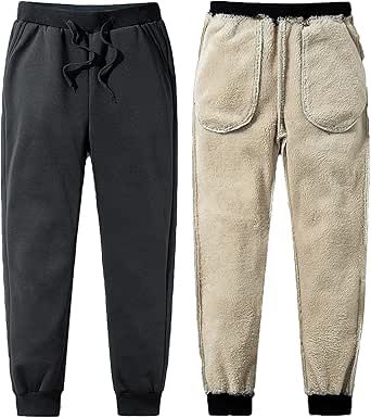 CheChury Hombre Invierno Pantalones Deportivos Casual Forro Polar Grueso Jogger Pantalones Holgado Cálido Pantalón de Chándal Invierno Ajustable Cordón Pantalones Jogger con Bolsillo