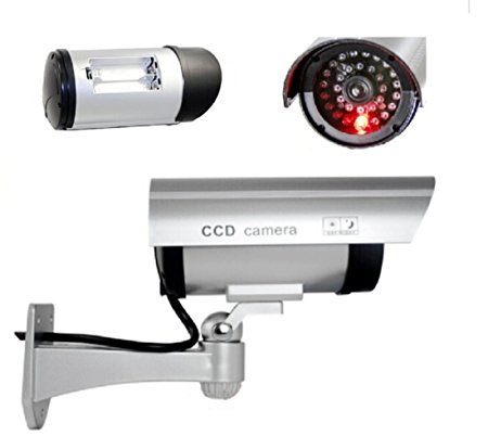 Trendmart® Outdoor/indoor Fake Dummy Security Camera Red Blinking Light Led(silver)