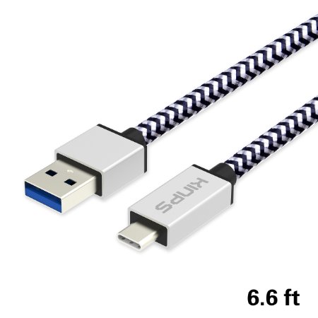 USB 3.1 Type C to USB 3.0 Type A Cable Kinps ® 2M Nylon Braided Type C Charging Cable and Data Transfer cable for Apple New MacBook 12Inch, Oneplus 2, Nexus 5X, Nexus 6P, ChromeBook Pixel 2015, Nokia N1 Tablet, Zenpad S 8.0 and More