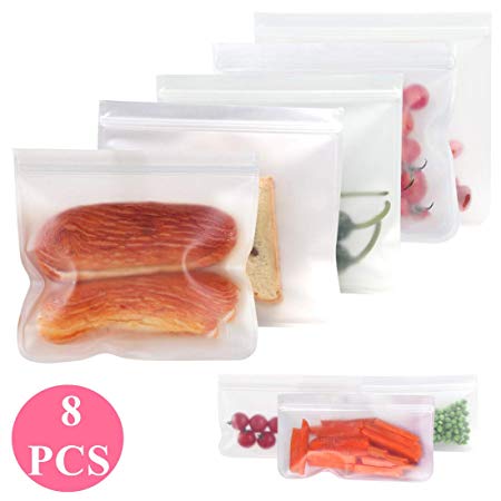 recyco Reusable Silicone Food Storage Bags【8 Pcs】, FDA Approves it to use for Sandwich, Snack, Saving Fruit, Cooking, Lunch, Soup,etc