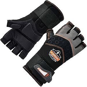 Ergodyne x Half-finger   Half Finger Impact Gloves Wrist Support, Black, Extra Large US