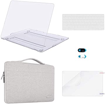 MOSISO MacBook Air 13 inch Case (A1369 A1466,Older Version 2010-2017 Release),Plastic Hard Case & Sleeve Bag & Keyboard Cover & Webcam Cover & Screen Protector Compatible with Mac Air 13, Clear&Gray