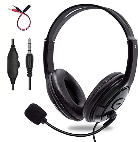 Behomy 3.5mm Computer Headset with Microphone, Comfort-fit Office Computer Headphone with On-Line Volume Control, Over-The-Head Headset for Webinar Laptop Call Center Students Online Study