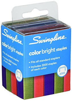 Swingline Color Bright Staples Multi-pack, 0.25 Inch Leg Length, 25 Sheet Capacity, 6,000 Staples per Box, Blue and Red and Green (S7035123)