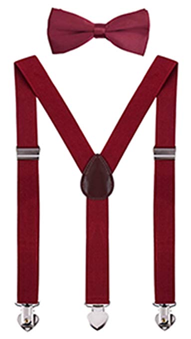 WDSKY Kids Suspenders and Bow Tie Set Adjustable for Wedding