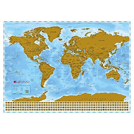 Levivo World Map XXL with metallic coating for scratching off, suitable for playing, learning and marking off your own travel destinations