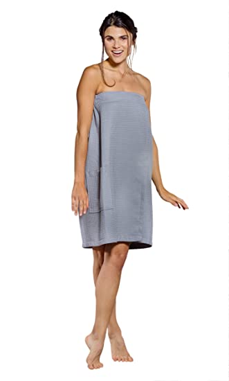 Turquaz Linen Lightweight Knee Length Spa/Bath Waffle Body Wrap with Adjustable Touch Fastener