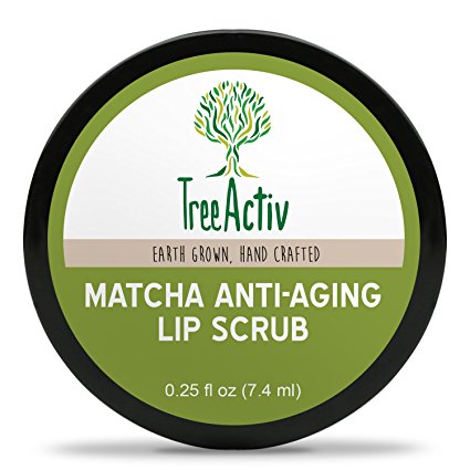 TreeActiv Matcha Anti-Aging Lip Scrub | Natural Exfoliation for Dry, Chapped Lips | Exfoliate, Heal, Hydrate & Protect | Lip Moisturizer for Men & Women | Lip Sugar Scrub | Reduce Wrinkles