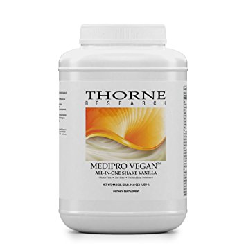 Thorne Research - MediPro Vegan All-in-One Shake - Vegetable-Based Protein Powder - 22 g Protein, 6 g Fiber, Non-GMO Ingredients - Vanilla Flavor - 44.6 oz.