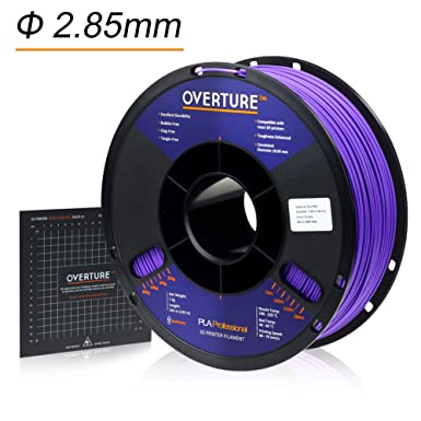 Overture PLA Plus (PLA ) Filament 2.85mm with 3D Build Surface 200 × 200mm, Premium PLA 1kg Spool (2.2lbs), Dimensional Accuracy  /- 0.05 mm (Purple)