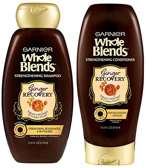 Garnier Whole Blends Haircare - Ginger Recovery - Strengthening Shampoo & Conditioner Set - Net Wt. 12.5 FL OZ (370 mL) Per Bottle - One Set