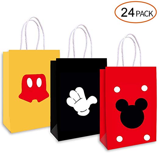 Mickey Mouse Party Gift Bag, 24 Count Birthday Favor Bag Kids Treat Goody Candy Bag with Handles for Retail, Gifts, Party Supplies, 3 Assorted Designs 8.2 x 5.9 x 3.15 Inches