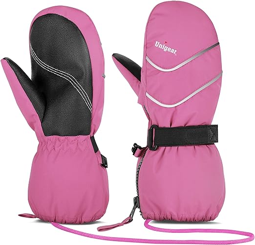 Unigear Kids Mittens Waterproof Winter Snow Ski Mittens with String for Boys Girls (Pink, 6-8Y)