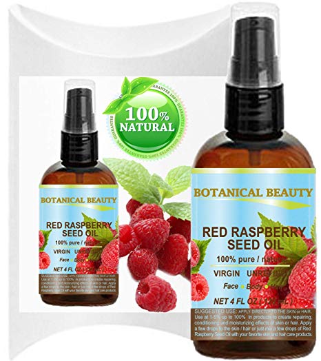 RED RASPBERRY SEED OIL 100% Pure / Natural / Virgin. Cold Pressed / Undiluted Carrier Oil. For Face, Hair and Body. 4 Fl.oz.- 120 ml. by Botanical Beauty