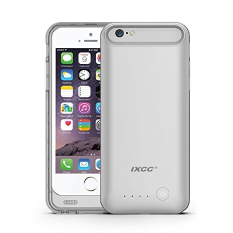 iXCC 3100mah External Battery Backup Charging Case for Apple iPhone 6 6s with Micro USB Input Mode - MFI Certified - White and Silver