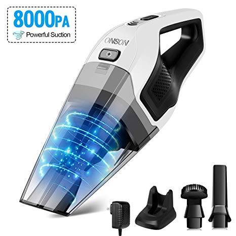 Handheld Vacuum, ONSON Hand Vacuum Cleaner Cordless with 14.8V Li-ion Battery, 8Kpa Powerful Rechargeable Wet Dry Dustbuster Vacuum for Cars, Furniture Stairs and Pet Hairs