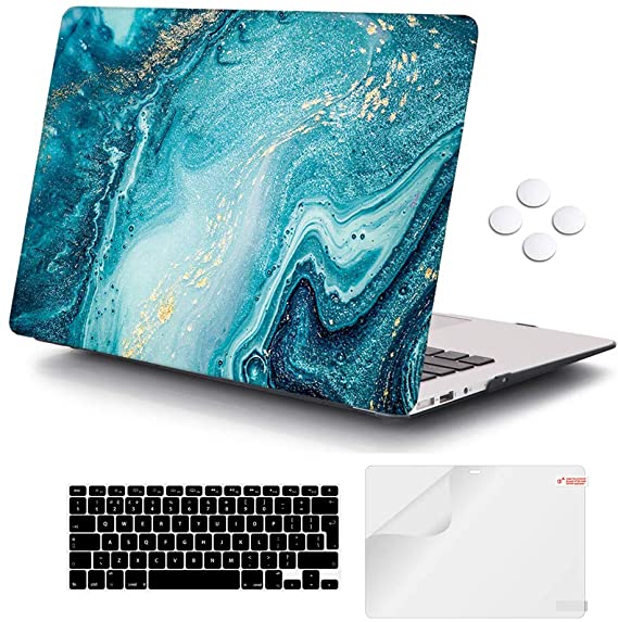 iCasso MacBook Air 13 inch Case for Model: A1369/A1466 2010-2017 Release, Ultra Slim Plastic Soft-Touch Hard Shell Snap On Cover, Blue Mixed Marble
