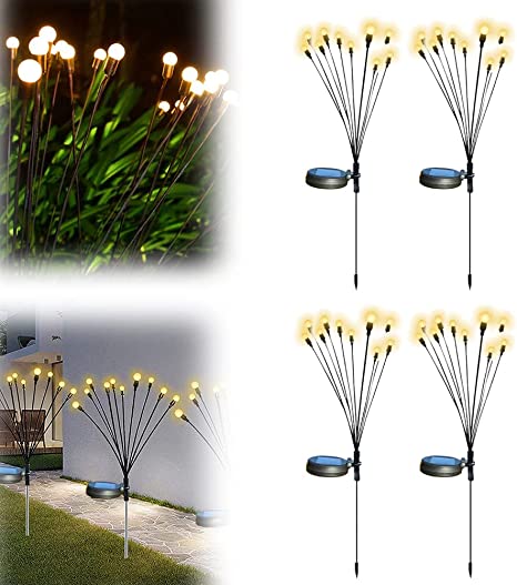 Solar Garden Lights Outdoor Waterproof Firefly Light, 10LED Solar Starburst Swaying Landscape Lights, Swaying When Wind Blows Outdoor Decorative String Lights for Yard Patio