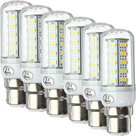 KINGSO 6x B22 7W 5730 SMD 36 LED Warm White Corn Light Bayonet Lamp 60w Incandescent Bulb Equivalent Non Dimmable 3000K 220V-240V Energy Saving