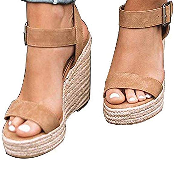 Ru Sweet Women's Wedge Sandals Casual Sandals Shoes Summer Ankle Buckle Open Toe Wedges Heels