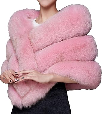 Helan Women's Faux Fur Warm Luxury Cape Coat Cloak Shawl Fur Wrap Bridal Stoles Wedding Fur Collar Shawl