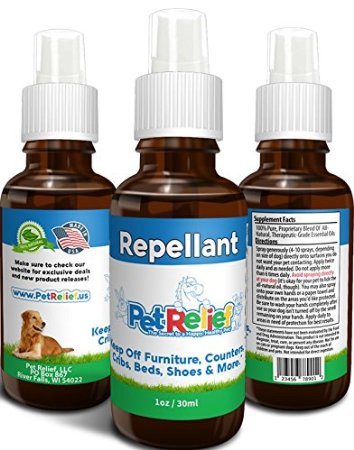 Dog Repellent Spray, Pet Training Spray, Stop Dog Chewing, Lifetime Warranty! 30ml Natural Dog Deterrent Keep Off Couch, Indoor Repeller, Anti Chew Spray, No Side Effects! Made In USA By Pet Relief