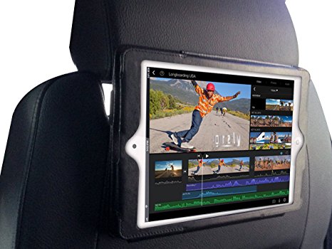 Apple iPad Mini (1 & 2) BLACK Dual In-Car Headrest Holder & Flip Case Cover