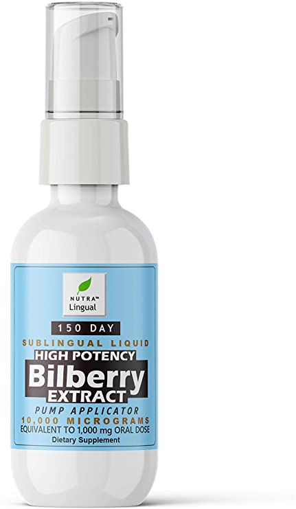 High Potency 10:1 Bilberry Extract — 3,500 mcg (Equivalent to 1,000 mg Regular Oral Dose), Premium 150 Day Sublingual Liquid Supplement by NUTRA Lingual™- Natural Liver and Allergy Support