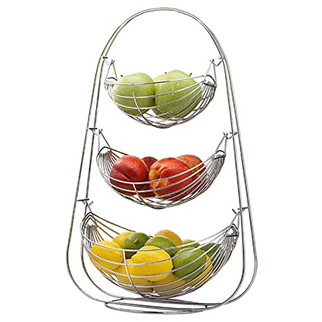 Primax Stainless Steel Triple Step Swing Fruit & Vegetable Basket for Kitchen/Fruit Basket for Dining Table/Fruit & Vegetable Storage Basket (Silver)