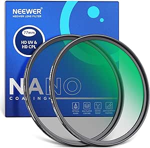 NEEWER 77mm CPL UV Lens Filter Kit, Circular Polarizer(Polarizing) UV Protection Filter Set with HD Optical Glass with Double Sided 30 Layer Nano Coatings Ultra Slim Aluminum Frame