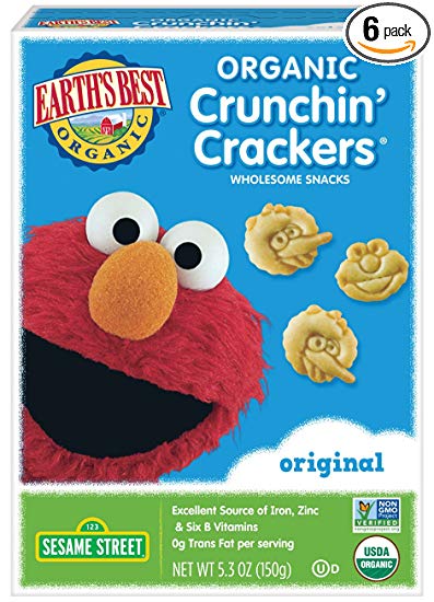 Earth's Best Organic Sesame Street Toddler Crunchin' Crackers, Original, 5.3 oz. Box (Pack of 6)