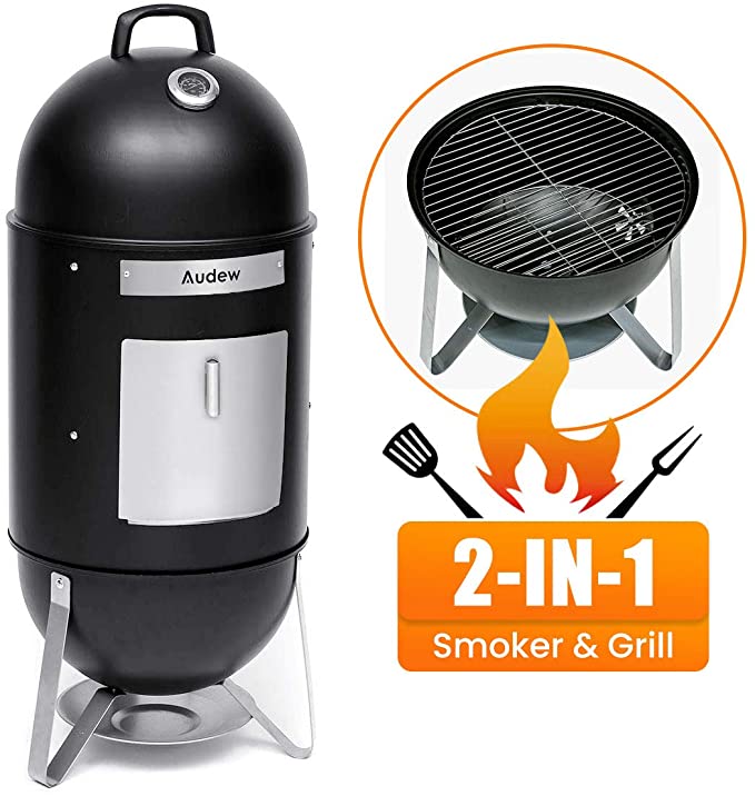 Audew Charcoal Smoker Grill Outdoor, 18'' Smokey Mountain Cooker Meat Smoker with Heat Control/ 2 Cooking Racks for BBQ Outdoor Picnic Camping