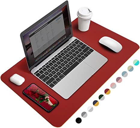 Desk Pad Protector, Waterproof PU Leather Office Desk Mat Desk Writing Mat Laptop Large Mouse Pad Desk Blotters Desk Décor for Office Home, 23.6" x 13.8", Red