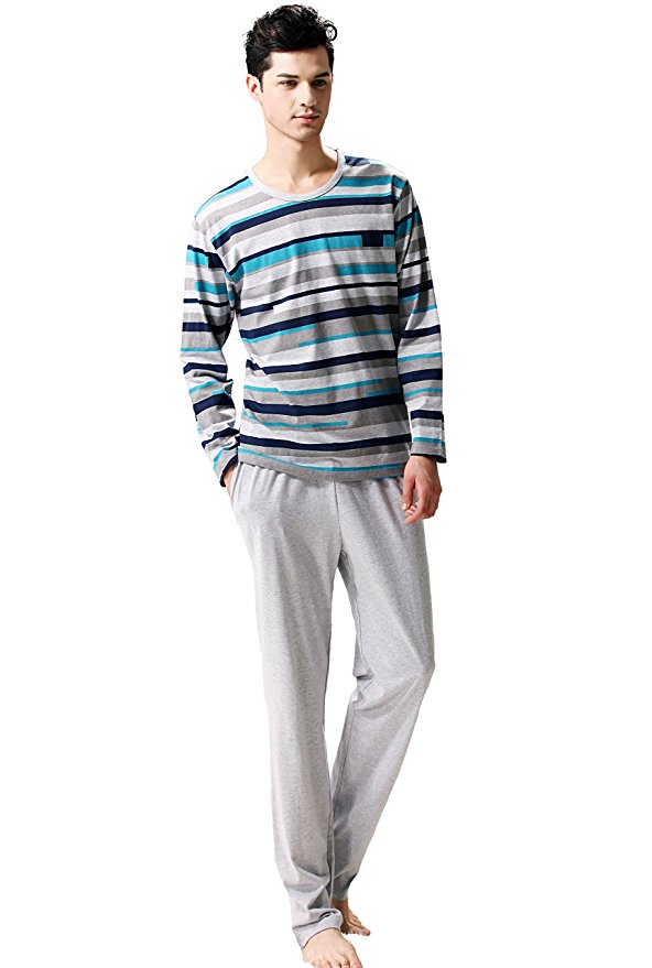 Suntasty Men's Sleepwear Lounge Set Long Sleeve Pajamas Pants with Knit Top