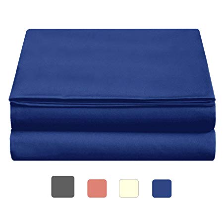 MARQUESS Microfiber Flannel Sheet Set,Warm Sheets,Ultra Soft Comfortable 4 Pieces Bedding Breathable & Luxury Bedding Set(Twin XL, Navy Blue)