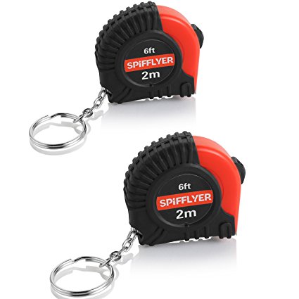 Spifflyer Mini Measuring Tape Keychain 6FT/2M, PVC Coated Bright Tape, Metric and Imperial Scale- Portable Measure Ruler With Key Ring, 2-Pack, S22032